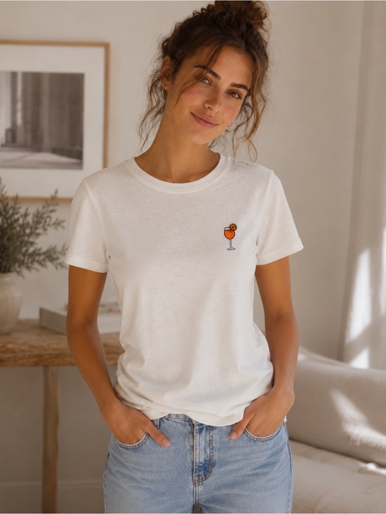 Sunday Best Tops - Sunday Best White Cocktail Embroidered Tee M